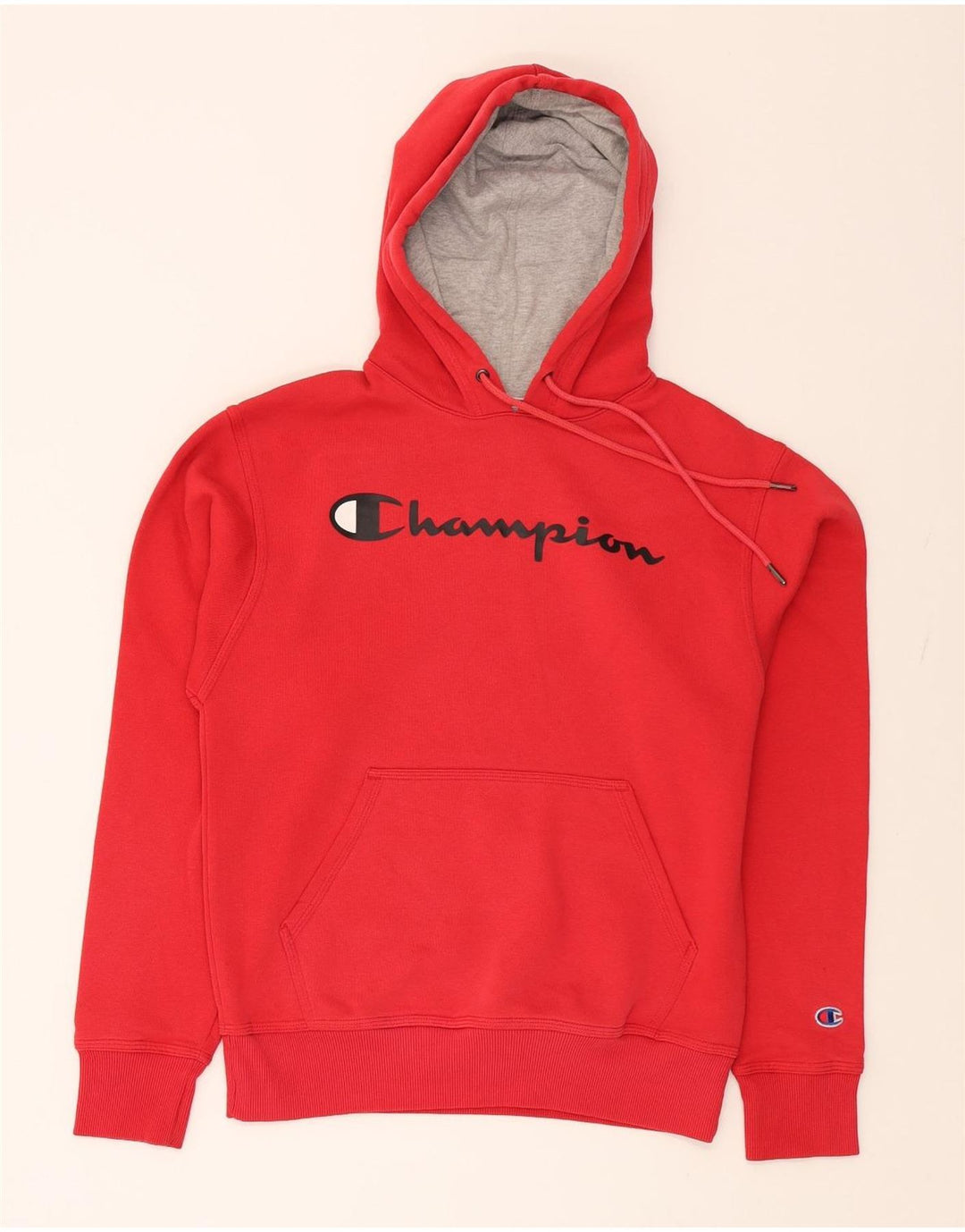 CHAMPION Mens Graphic Hoodie Jumper Small Red Cotton Vintage Champion and Second-Hand Champion from Messina Hembry 