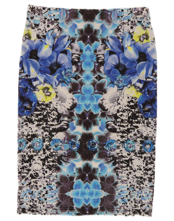 Saia lápis feminina Topshop Reino Unido 16 grande W32 poliéster floral multicolorido
