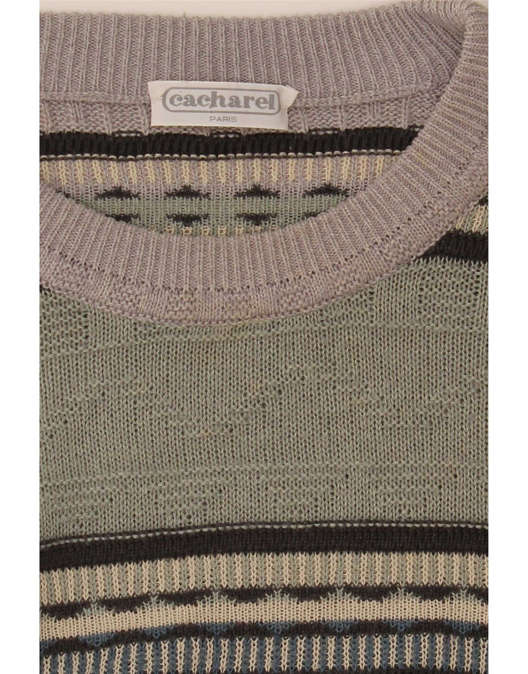 Suéter masculino Cacharel com gola redonda EU 52 grande bloco colorido verde