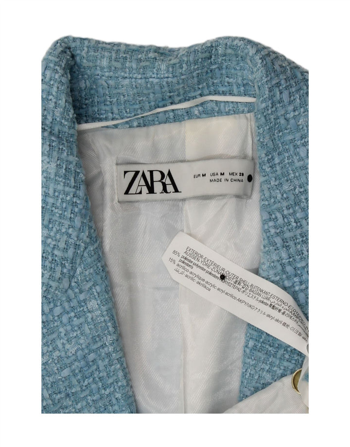 Jaqueta blazer feminina Zara com peito duplo Reino Unido 14 poliéster xadrez azul médio