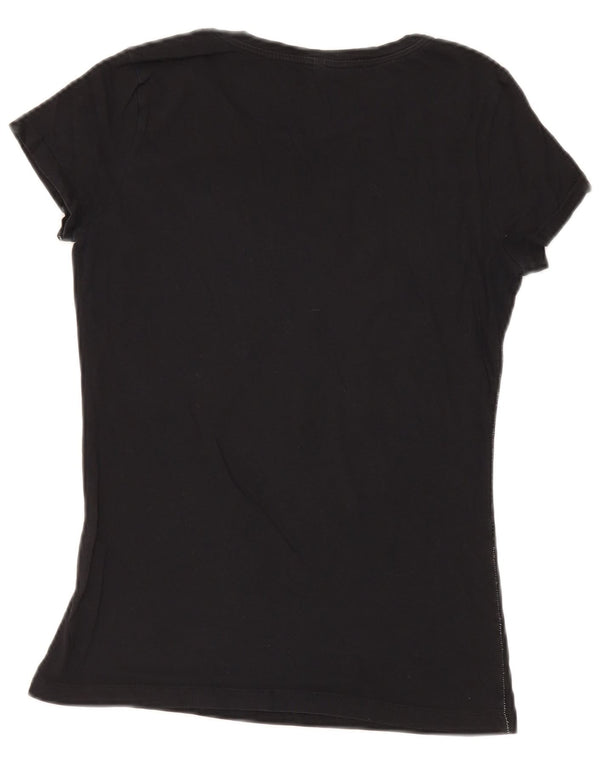 Camiseta feminina gráfica Benetton UK 12 algodão preto médio
