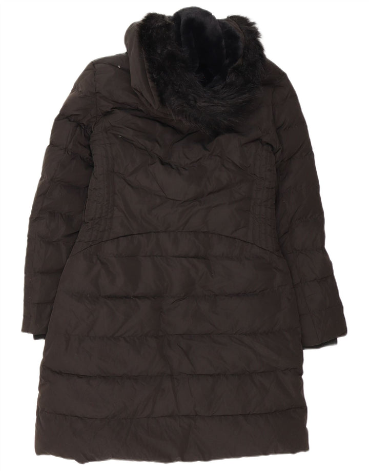 Casaco acolchoado com capuz feminino Zara UK 14 poliéster preto médio
