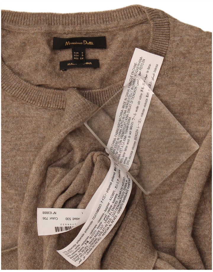 Suéter feminino Massimo Dutti com gola redonda Reino Unido 10 lã bege pequena