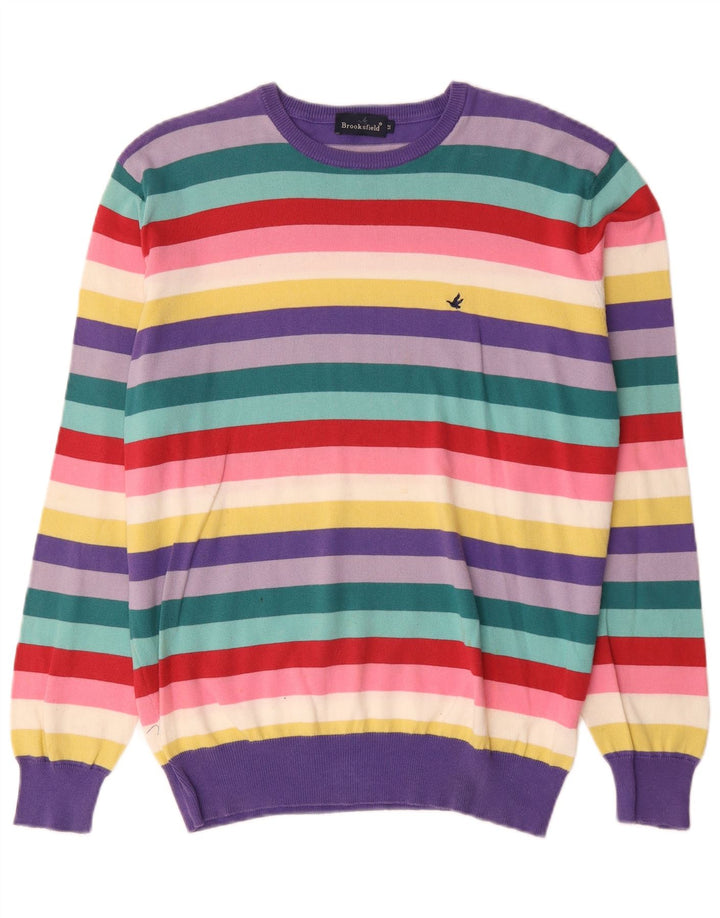 Suéter masculino Brooksfield com gola redonda IT 52 grande listrado multicolorido