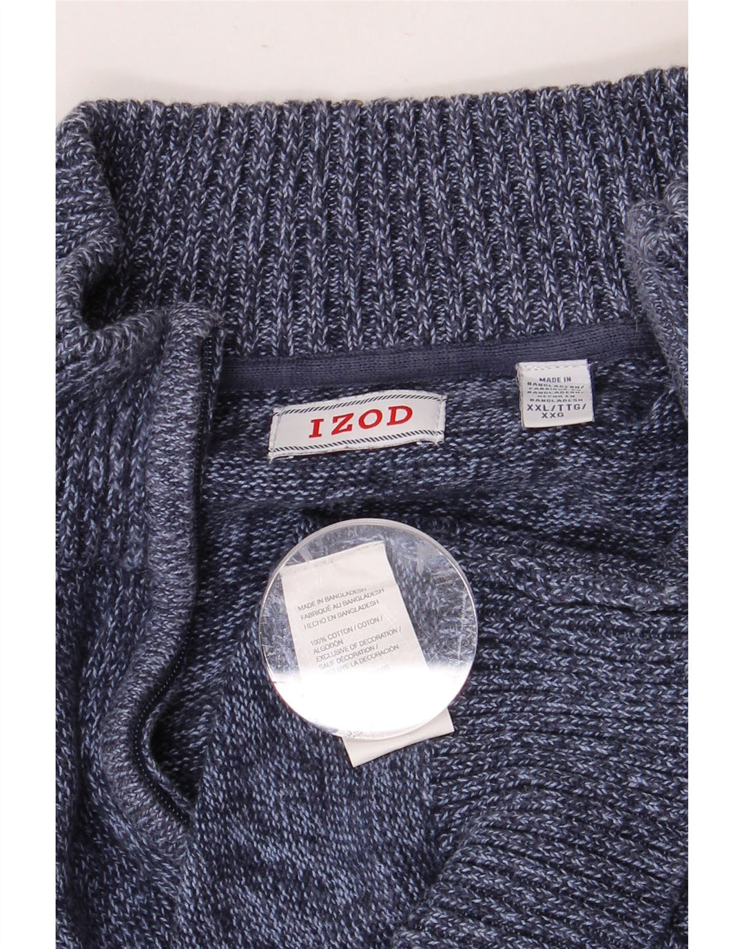 Suéter masculino IZOD com zíper e gola 2XL algodão manchado azul marinho