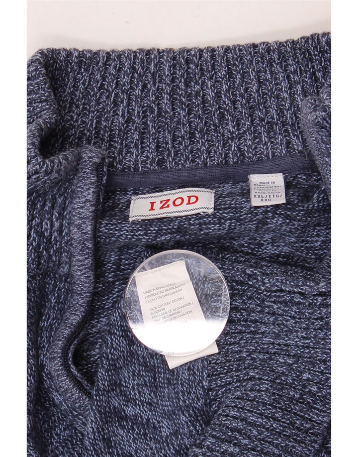 Suéter masculino IZOD com zíper e gola 2XL algodão manchado azul marinho
