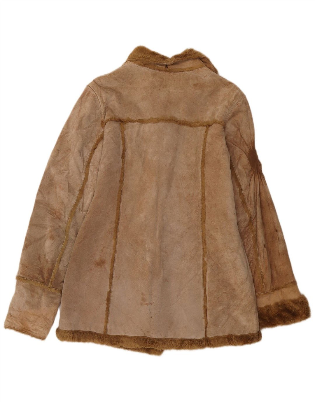 Zara Womens Shearling Jacket Reino Unido 14 Couro Bege Médio
