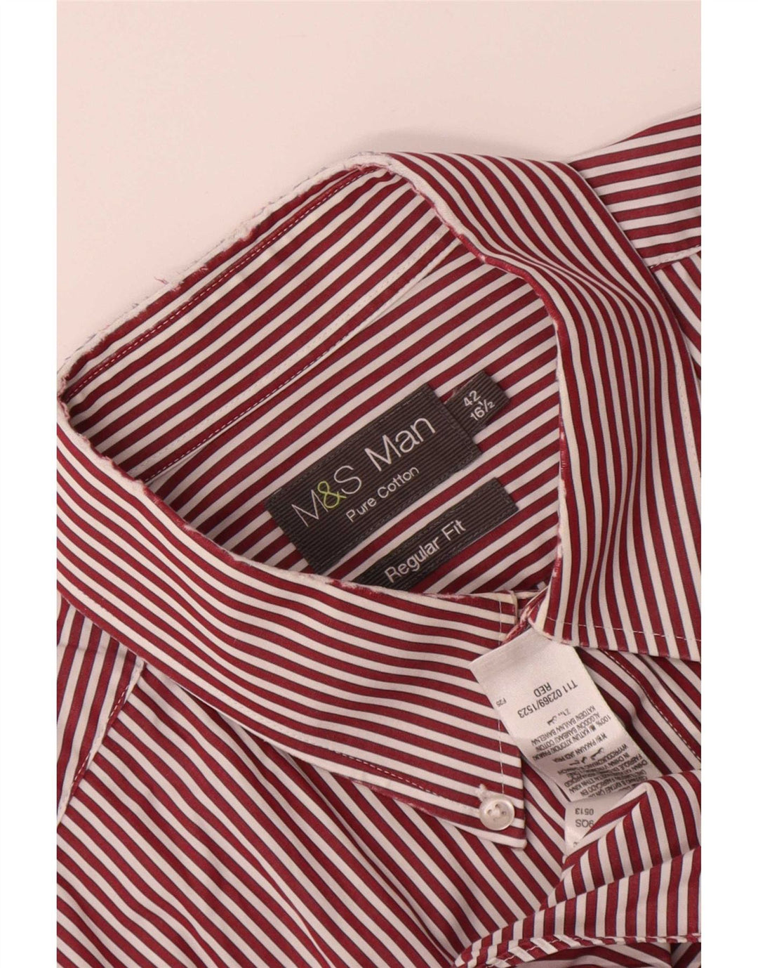 Camisa masculina de ajuste regular Marks & Spencer tamanho 42 16 1/2 listra vermelha grande