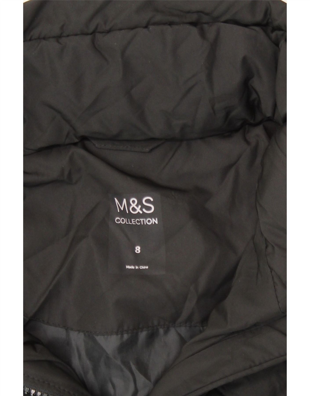 Jaqueta feminina acolchoada com capuz Marks & Spencer Reino Unido 8 poliéster preto pequeno
