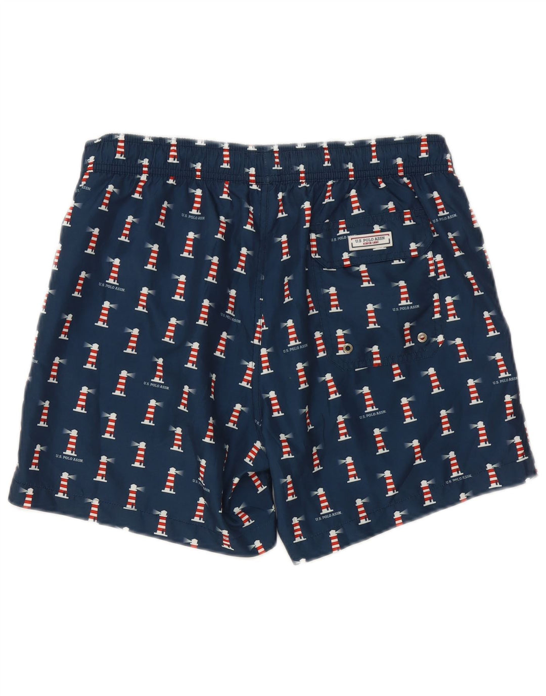 ASSN POLO DOS EUA. Shorts de banho masculino médio azul marinho manchado