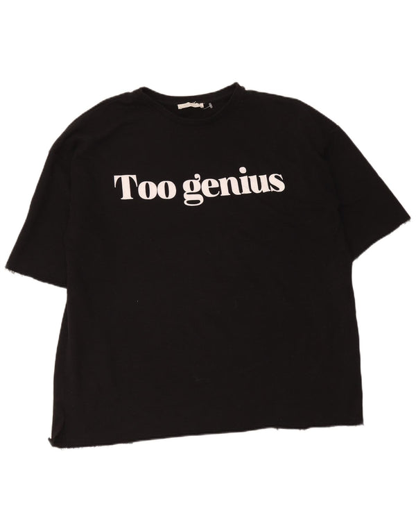 Zara Womens Trafaluc Camiseta gráfica oversized Top Reino Unido 14 Médio Preto
