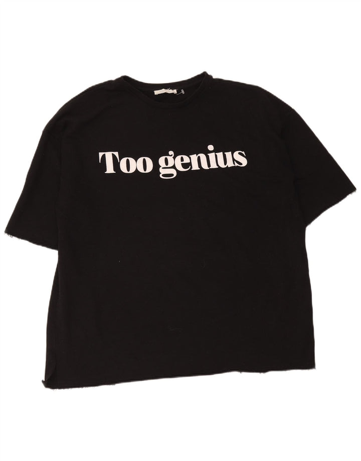 Zara Womens Trafaluc Camiseta gráfica oversized Top Reino Unido 14 Médio Preto
