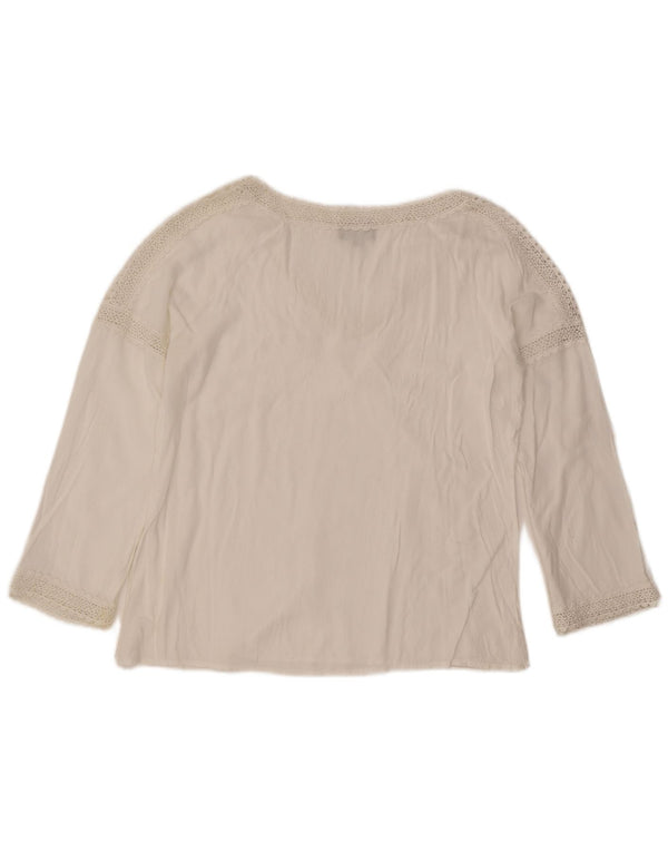 Broadway blusa feminina de manga comprida UK 16 grande floral branco
