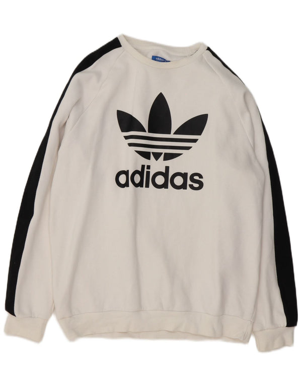 Adidas Mens Graphic Moletom Jumper Grande Branco Colorblock Algodão