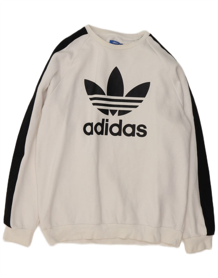 Adidas Mens Graphic Moletom Jumper Grande Branco Colorblock Algodão
