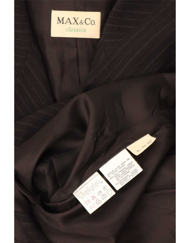 Jaqueta blazer feminina de 4 botões Max & Co. Reino Unido 16 grande lã listrada preta