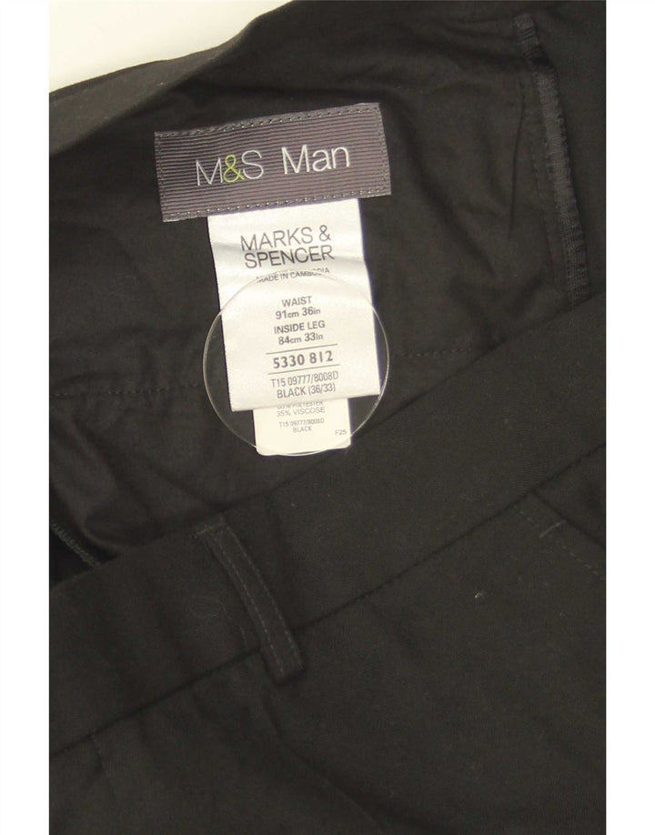 Calça masculina de terno reto Marks & Spencer W36 L33 poliéster preto