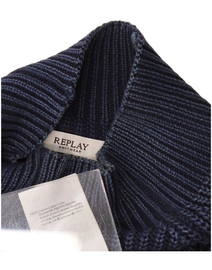 Suéter feminino Replay com gola tartaruga Reino Unido 14 algodão azul marinho médio