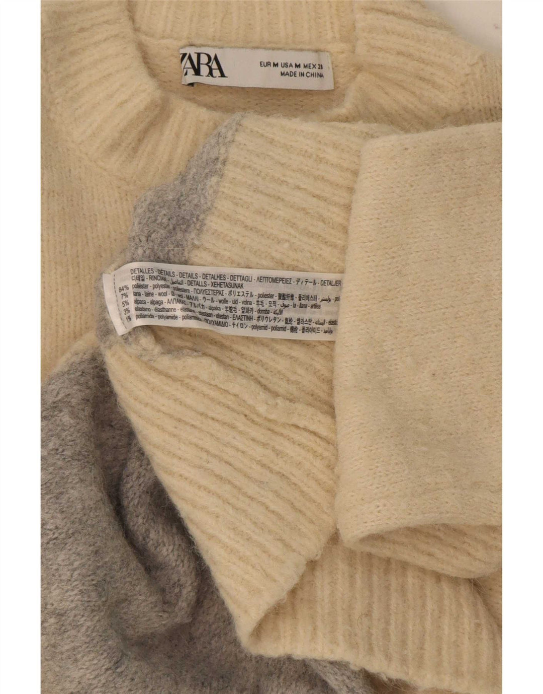 Suéter feminino Zara com gola tartaruga Reino Unido 14 bloco colorido bege médio