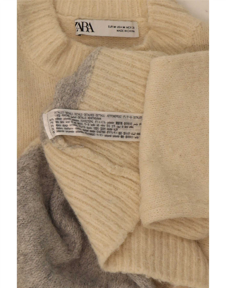Suéter feminino Zara com gola tartaruga Reino Unido 14 bloco colorido bege médio