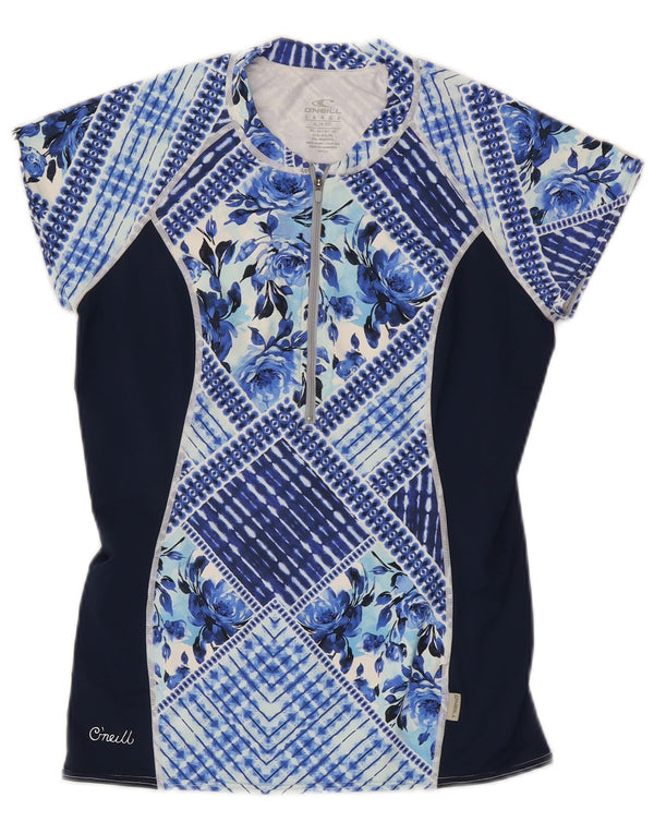 Camiseta feminina O'Neill com zíper e gola redonda Reino Unido 14 grande azul marinho floral