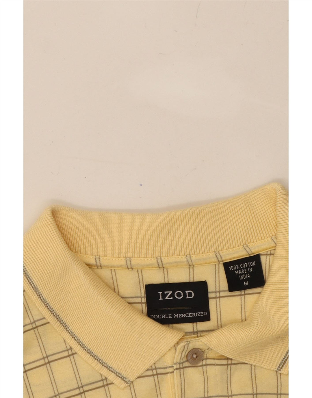 IZOD Mens Polo Shirt Medium Yellow Check Cotton Vintage Izod and Second-Hand Izod from Messina Hembry 