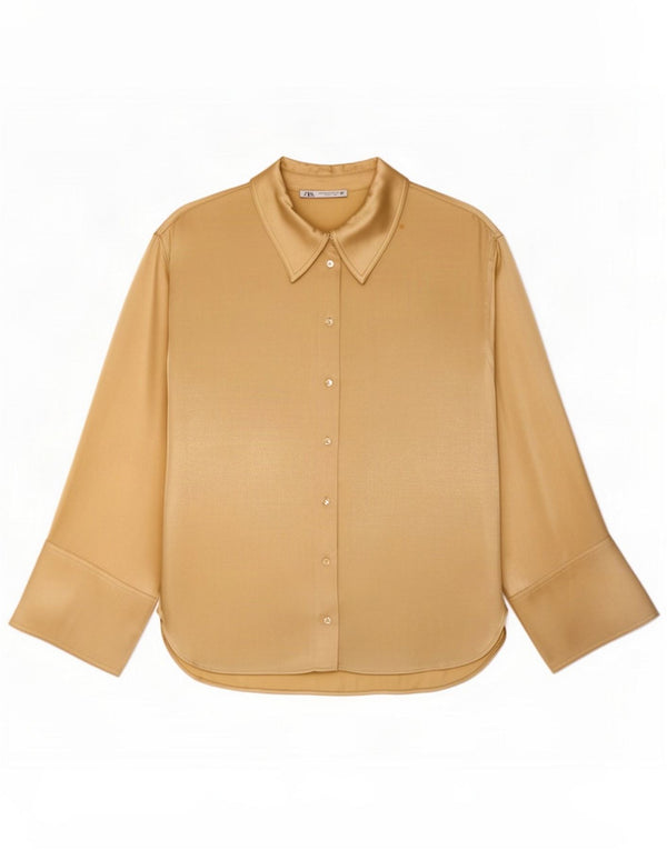 Blusa feminina Zara manga 3/4 oversized Reino Unido 14 viscose amarela média