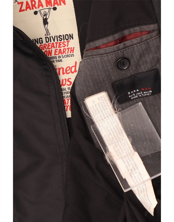 Jaqueta blazer masculina Zara com 2 botões Reino Unido 36 algodão listrado cinza pequeno