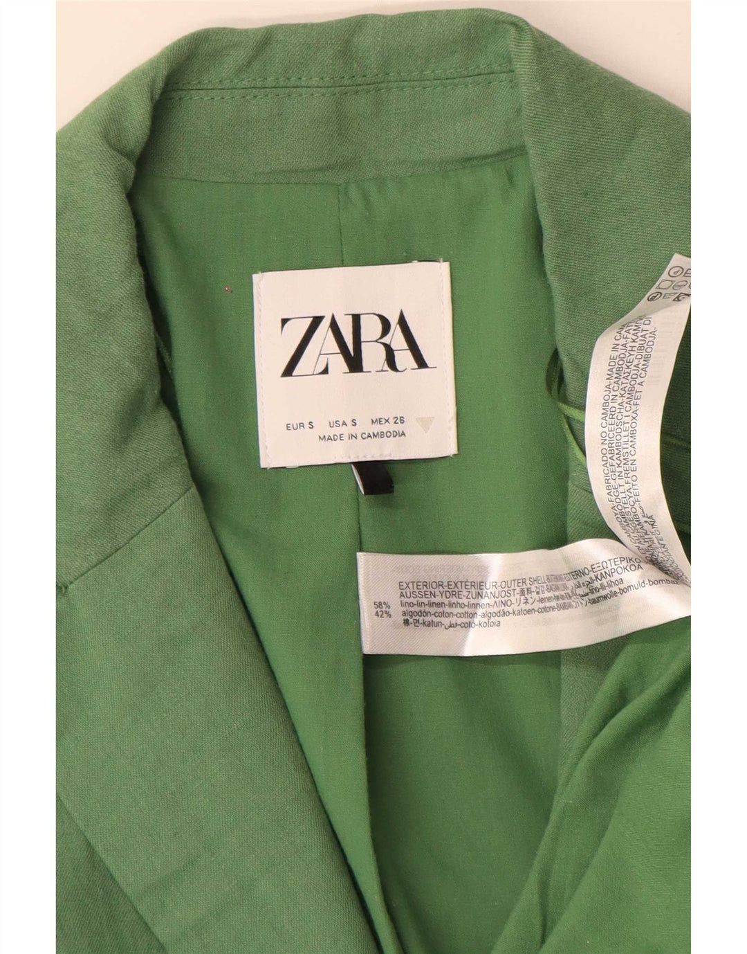 Jaqueta blazer oversized Zara feminina com 2 botões Reino Unido 10 linho verde pequeno