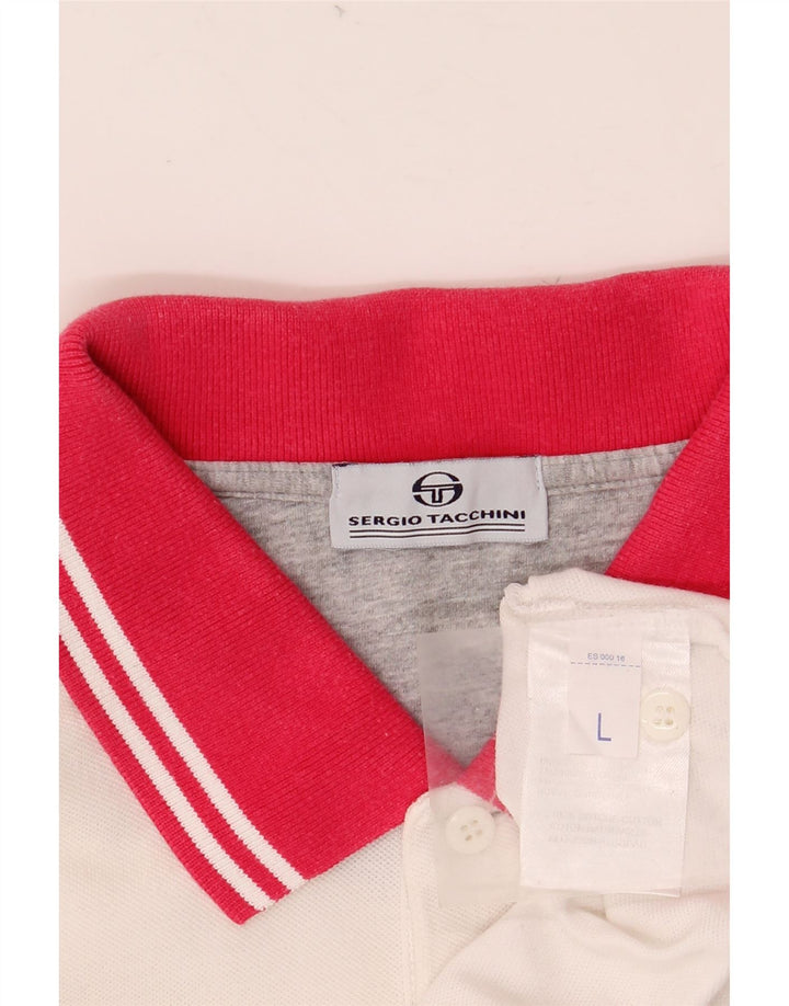 SERGIO TACCHINI Camisa polo masculina grande de algodão colorido branco
