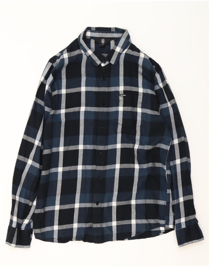 Camisa masculina de flanela Volcom grande algodão xadrez azul marinho