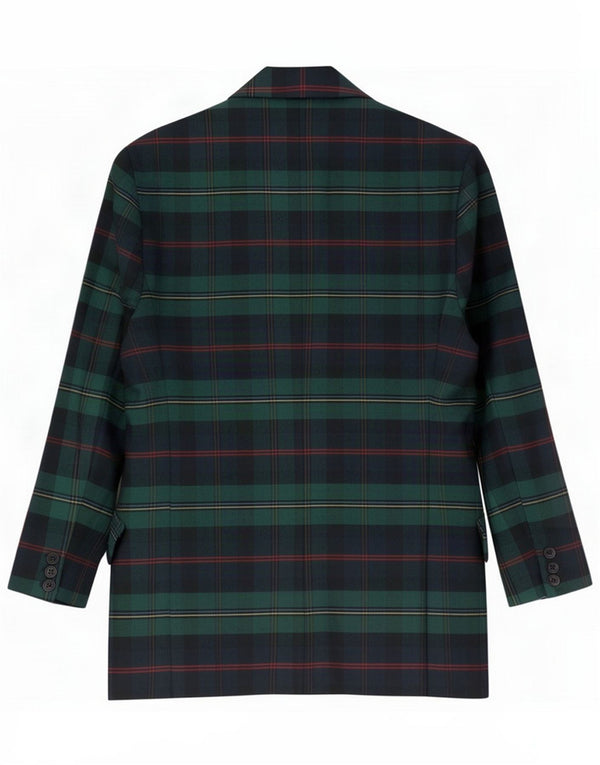 Jaqueta blazer feminina de 2 botões Benetton IT 42 Poliéster xadrez verde médio