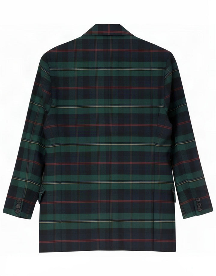 Jaqueta blazer feminina de 2 botões Benetton IT 42 Poliéster xadrez verde médio