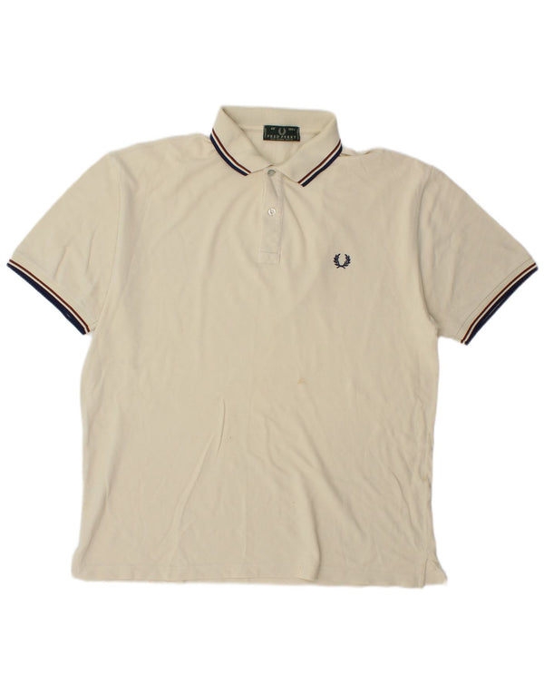 Camisa polo masculina Fred Perry grande de algodão branco