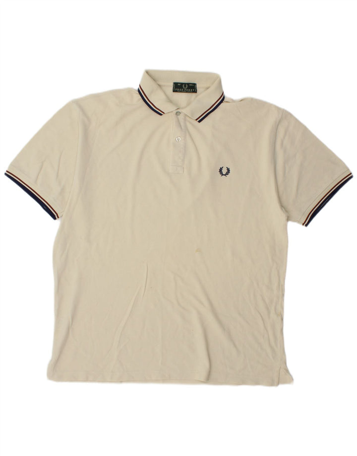 Camisa polo masculina Fred Perry grande de algodão branco