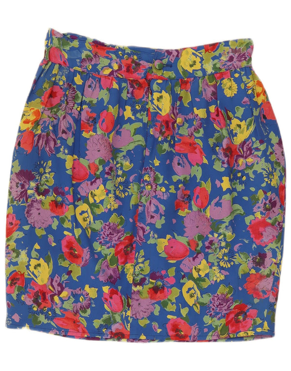 Saia bolha de cintura alta feminina vintage IT 46 grande W30 acetato floral azul