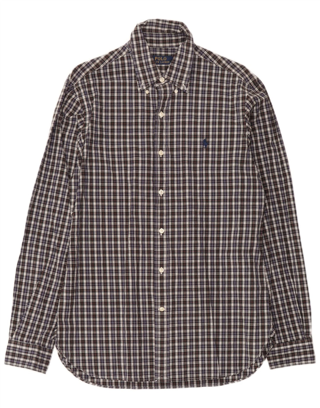 Polo Ralph Lauren Camisa masculina tamanho 15 médio azul marinho xadrez algodão