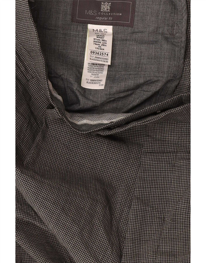 Calça masculina de terno reto Marks & Spencer W38 L29 cinza Houndstooth