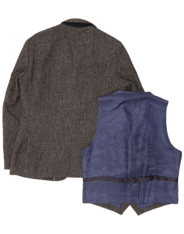 Conjunto de peças masculinas sob medida da Marks & Spencer em espinha de peixe cinza médio