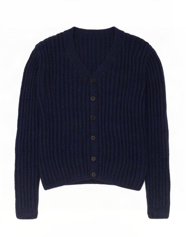 Suéter cardigã masculino vintage pequeno azul marinho salpicado