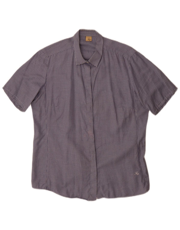 Camisa feminina Fay de manga curta com ajuste regular Reino Unido 18 XL azul houndstooth algodão
