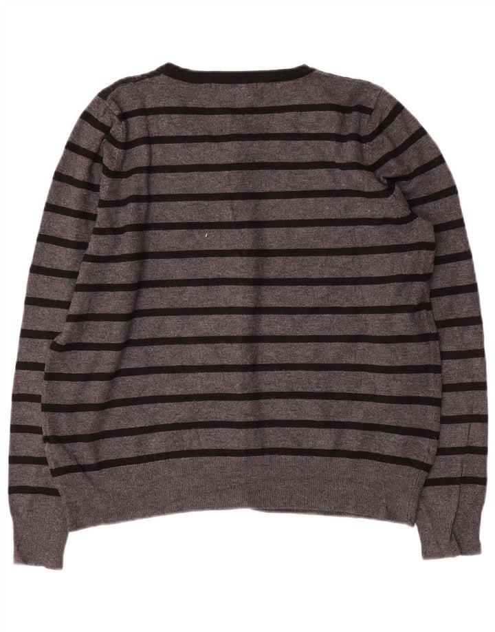Suéter cardigã feminino MARKS & SPENCER Reino Unido 14 listrado cinza médio