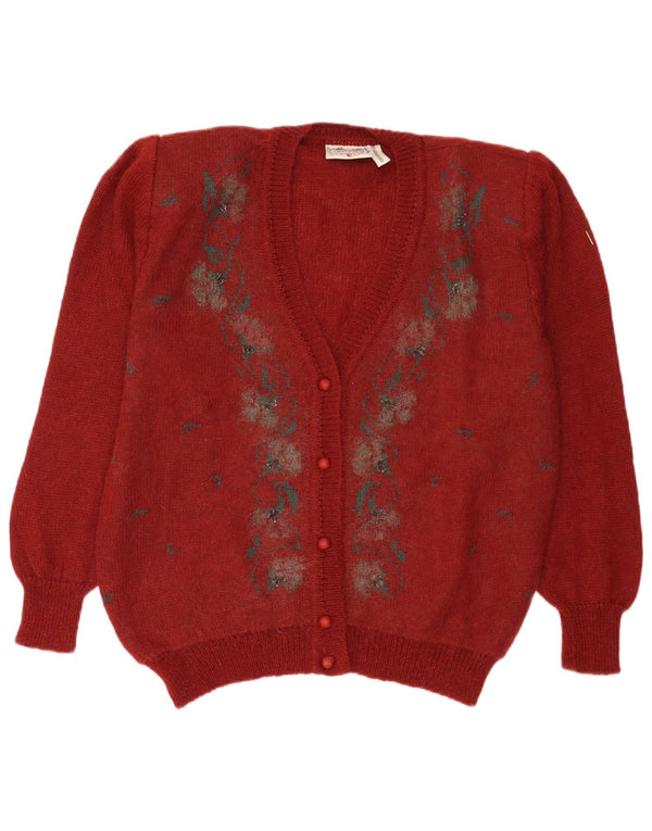 Suéter cardigã feminino vintage IT 50 XL Borgonha Floral Mohair