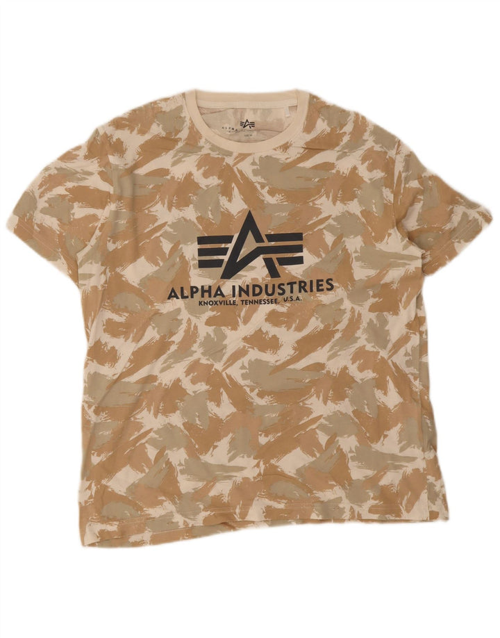 Camiseta gráfica masculina Alpha Industries Top médio bege geométrico