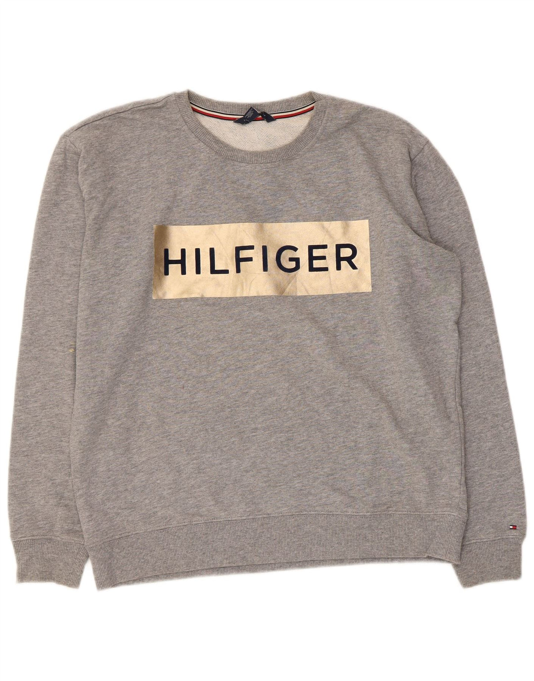 Tommy Hilfiger moletom gráfico masculino jumper médio cinza algodão manchado