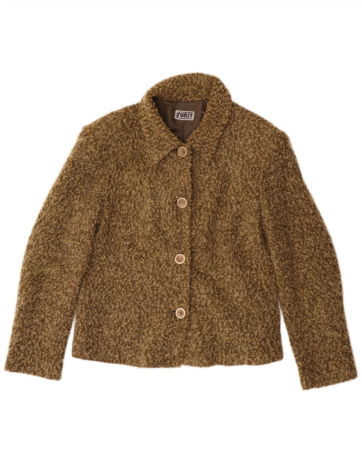 Jaqueta Blazer Feminina Vintage com 4 Botões Reino Unido 14 Acrílico Salpicado Cáqui Médio