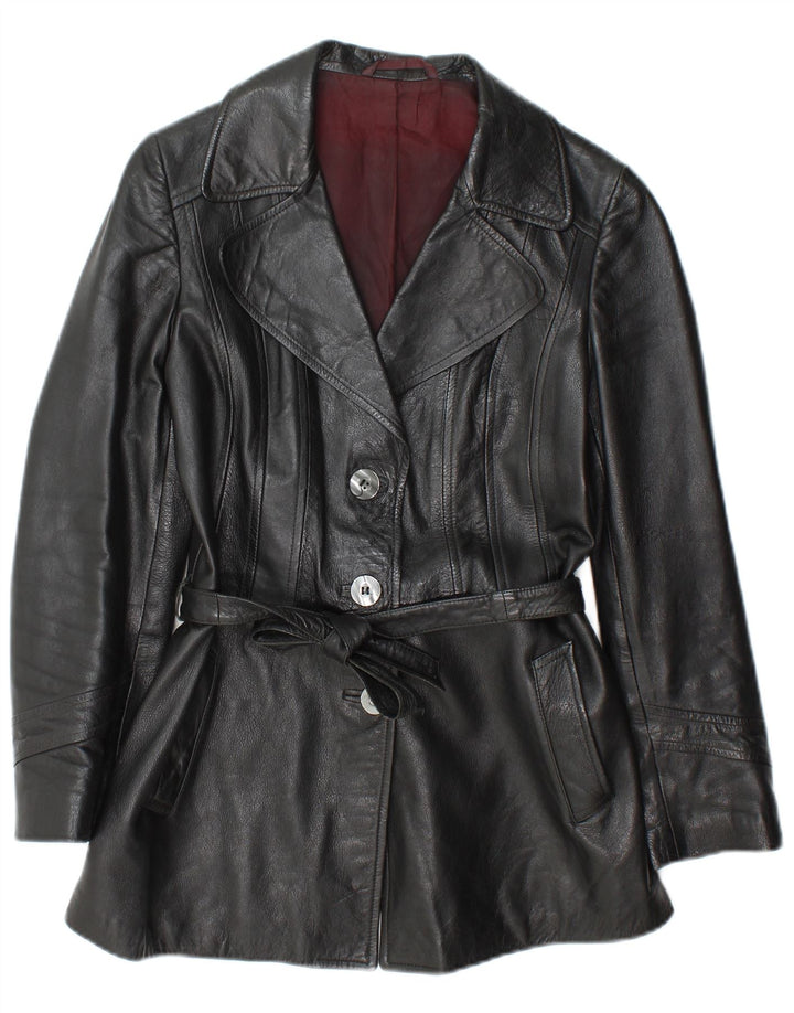 Jaqueta de couro feminina vintage IT 44 couro preto médio