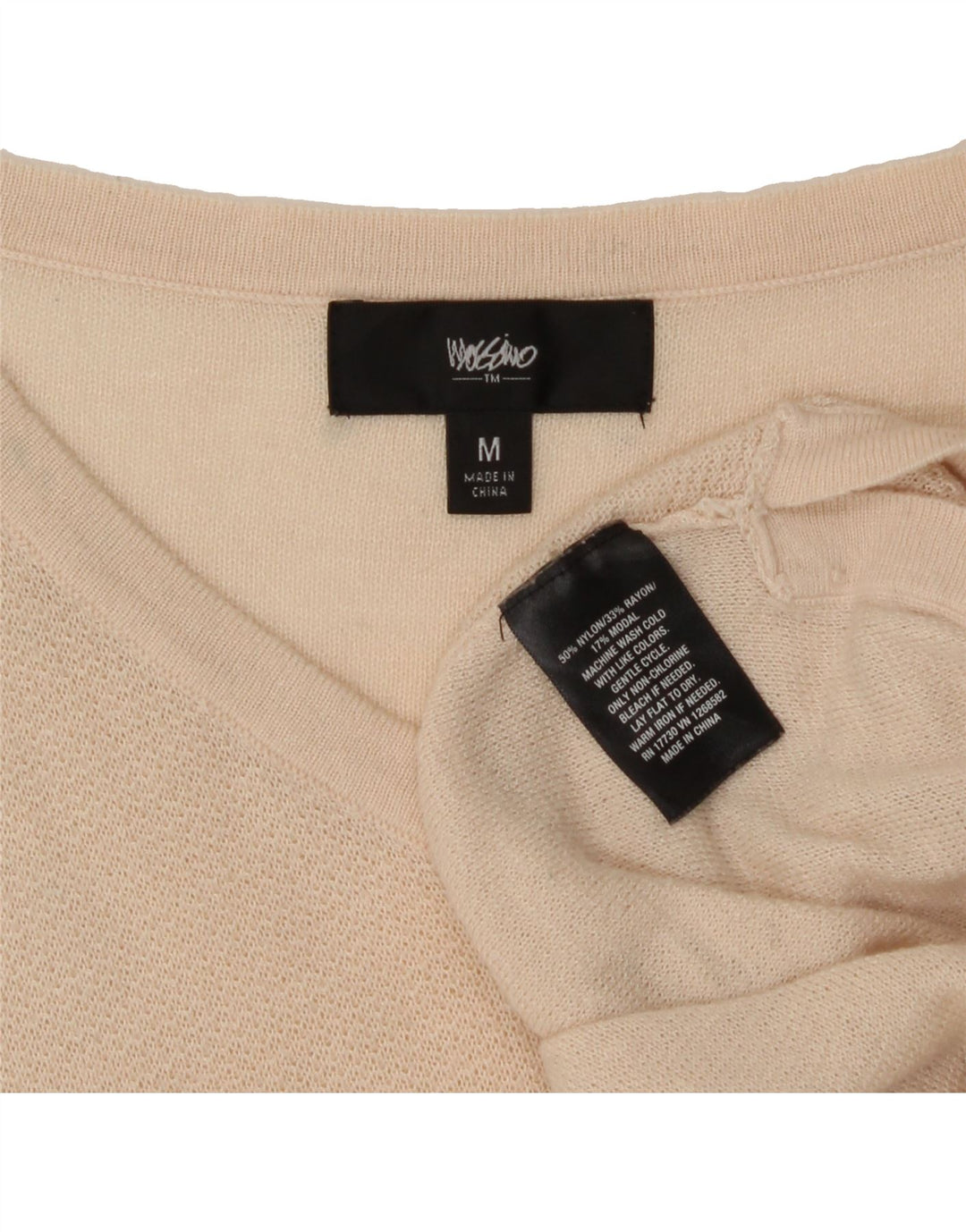 MOSSIMO Womens V-Neck Jumper Sweater UK 14 Medium Beige Nylon Vintage Mossimo and Second-Hand Mossimo from Messina Hembry 