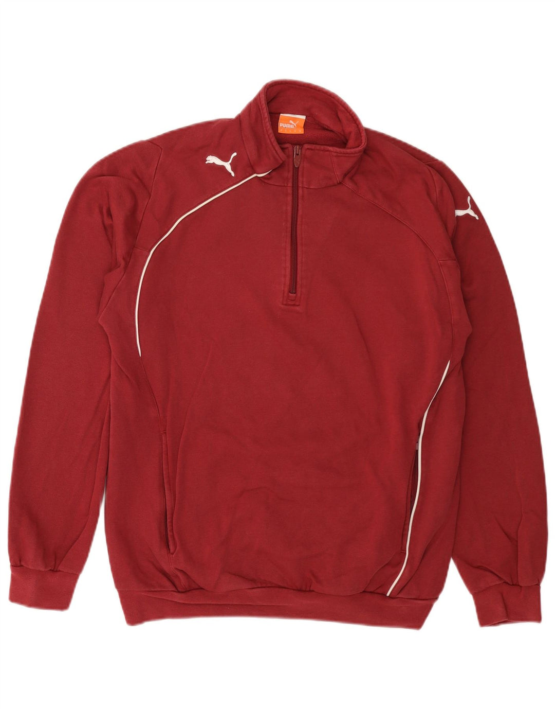 Puma Mens Zip Neck Moletom Jumper Médio Algodão Borgonha