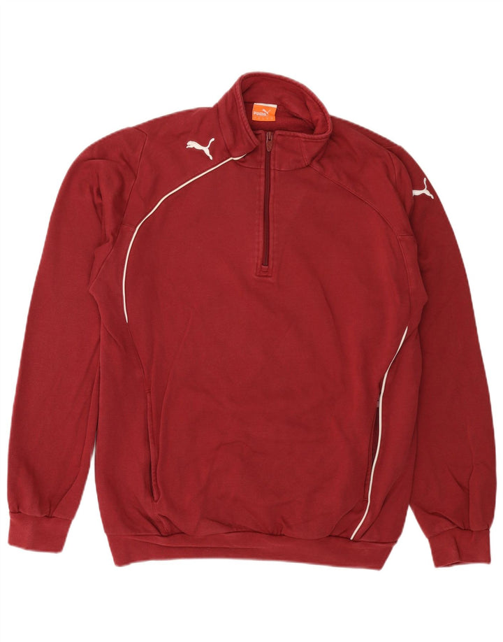 Puma Mens Zip Neck Moletom Jumper Médio Algodão Borgonha